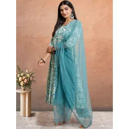 NAVYAAZRI Women Floral Printed Empire Pure Cotton Kurta with Trousers & With Dupatta-picture-32