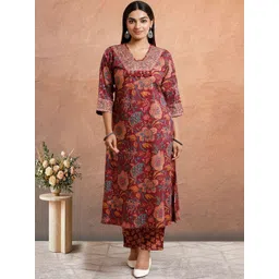 NAVYAAZRI Women Floral Printed Regular Mirror Work Pure Cotton Kurta with Trousers & With Dupatta-picture-37