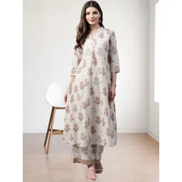 NAVYAAZRI Women Floral Printed Regular Pure Cotton Kurta with Palazzos-picture-34