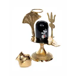 Navyaksh Black & Gold-Toned Brass Shivling Showpiece-picture-28