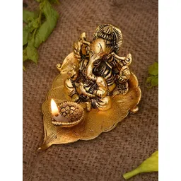 Navyaksh Gold Toned Brass Ganesh Decorative Showpiece image 4