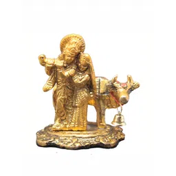 Navyaksh Gold Toned Metal Lord Radha Krishna Idol With Kamdhenu Cow Showpiece-picture-16