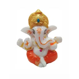 Navyaksh White & Orange Lord Ganesha Marble Idol Showpiece-picture-24