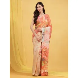navyasa by liva Beige Digital Printed Saree With Unstitched Blouse-picture-21