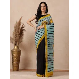 Navyasa by liva Black & Blue Floral Saree With Unstitched Blouse-picture-24