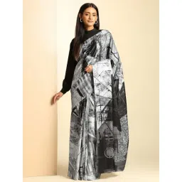 navyasa by liva Black Printed Saree With Unstitched Blouse-picture-19