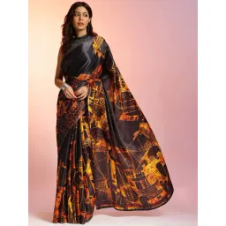 navyasa by liva Black Printed Saree With Unstitched Blouse-picture-32