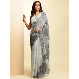 navyasa by liva Black Printed Saree With Unstitched Blouse-picture-44