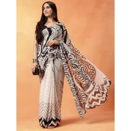 navyasa by liva Black White Printed Saree with Unstitched Blouse-picture-19