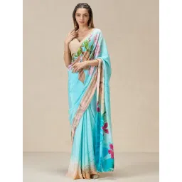 navyasa by liva Blue & Beige Printed Saree With Unstitched Blouse-picture-21