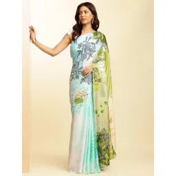 navyasa by liva Blue & Green Printed Saree With Unstitched Blouse-picture-33