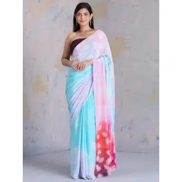 navyasa by liva Blue & Pink Printed Saree With Unstitched Blouse-picture-32