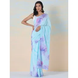 navyasa by liva Blue & Purple Printed Saree With Unstitched Blouse-picture-33