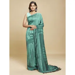 navyasa by liva Blue Printed Saree With Unstitched Blouse-picture-33