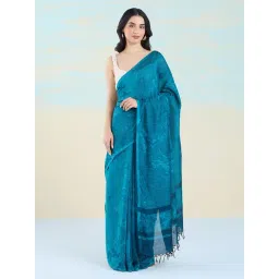 Navyasa by liva Blue Printed Saree With Unstitched Blouse-image-8