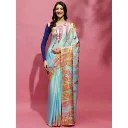 Navyasa By Liva Blue Satin Floral Print Saree-picture-48