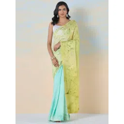navyasa by liva Green & Blue Printed Saree With Unstitched Blouse-picture-40