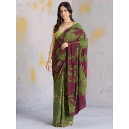 navyasa by liva Green & Purple Printed Saree With Unstitched Blouse-picture-34