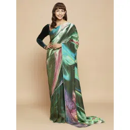 navyasa by liva Green Printed Saree With Unstitched Blouse-picture-24