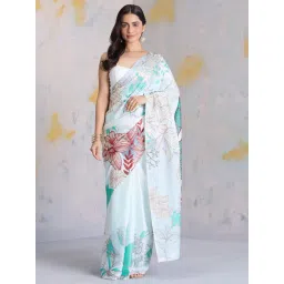 navyasa by liva Green Printed Saree With Unstitched Blouse-picture-32