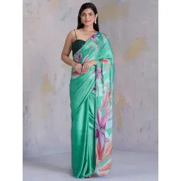 navyasa by liva Green Printed Saree With Unstitched Blouse-picture-23