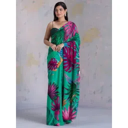navyasa by liva Green Printed Saree With Unstitched Blouse-picture-39