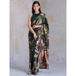 navyasa by liva Green Printed Saree With Unstitched Blouse-picture-36
