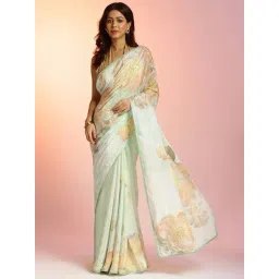 navyasa by liva Green Printed Saree With Unstitched Blouse-picture-48