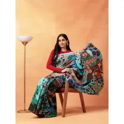 navyasa by liva Green Printed Saree with Unstitched Blouse-picture-15