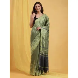 navyasa by liva Green Printed Saree With Unstitched Blouse-picture-48