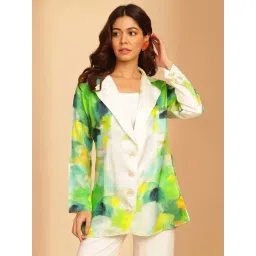 Navyasa By Liva Green Satin Relaxed Fit Printed Blazer-picture-28