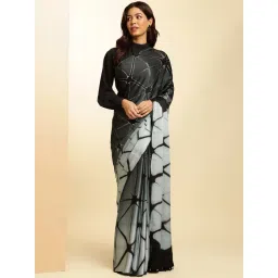 navyasa by liva Grey & Black Printed Saree With Unstitched Blouse-picture-24