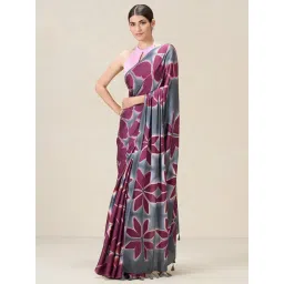 navyasa by liva Grey & Purple Printed Saree With Unstitched Blouse-picture-35