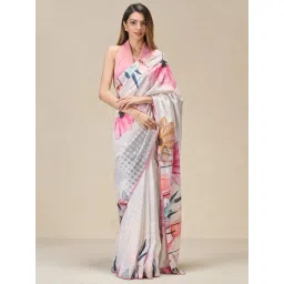 navyasa by liva Grey Printed Saree With Unstitched Blouse-picture-28