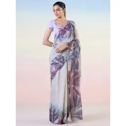 navyasa by liva Grey Printed Saree With Unstitched Blouse-picture-32