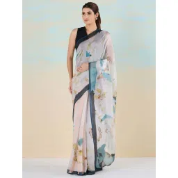 navyasa by liva Grey Printed Saree With Unstitched Blouse-picture-22