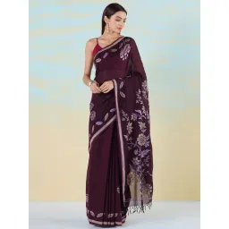 navyasa by liva Maroon Woven Saree With Unstitched Blouse-picture-33