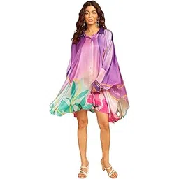 navyasa by liva Navyasa Purple Liva Satin Floral Print Printed Kaftan top-picture-36