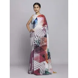 navyasa by liva Off-White & Purple Printed Saree With Unstitched Blouse-picture-39