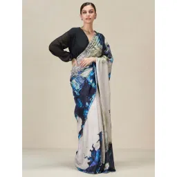 navyasa by liva Opal Grey Printed Saree With Unstitched Blouse-picture-36