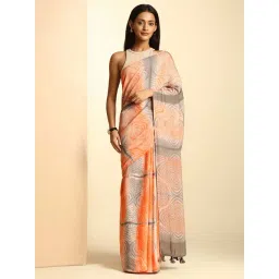 navyasa by liva Orange Printed Saree With Unstitched Blouse-picture-16