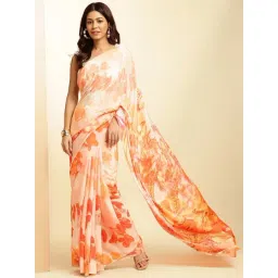 navyasa by liva Orange Printed Saree With Unstitched Blouse-picture-19