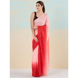 navyasa by liva Pink & Red Printed Saree With Unstitched Blouse-picture-28