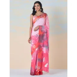 navyasa by liva Pink & White Printed Saree With Unstitched Blouse-picture-29