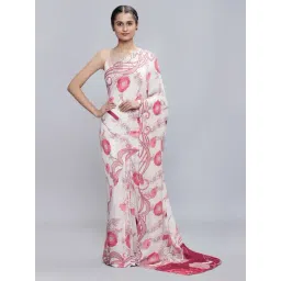 navyasa by liva Pink Floral Print Saree With Unstitched Blouse-picture-15