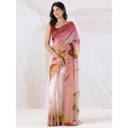 navyasa by liva Pink Printed Saree With Unstitched Blouse-picture-14