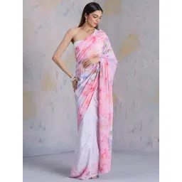 navyasa by liva Pink Printed Saree With Unstitched Blouse-picture-16