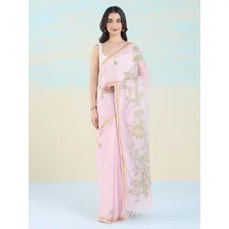 Navyasa by liva Pink Printed Saree With Unstitched Blouse-picture-28