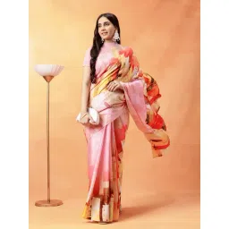 navyasa by liva Pink Printed Saree with Unstitched Blouse-picture-13