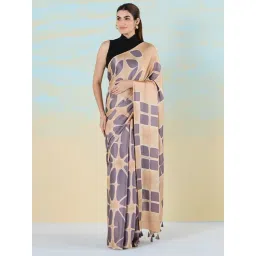 navyasa by liva Purple & Beige Geometric Print Saree With Unstitched Blouse-picture-13